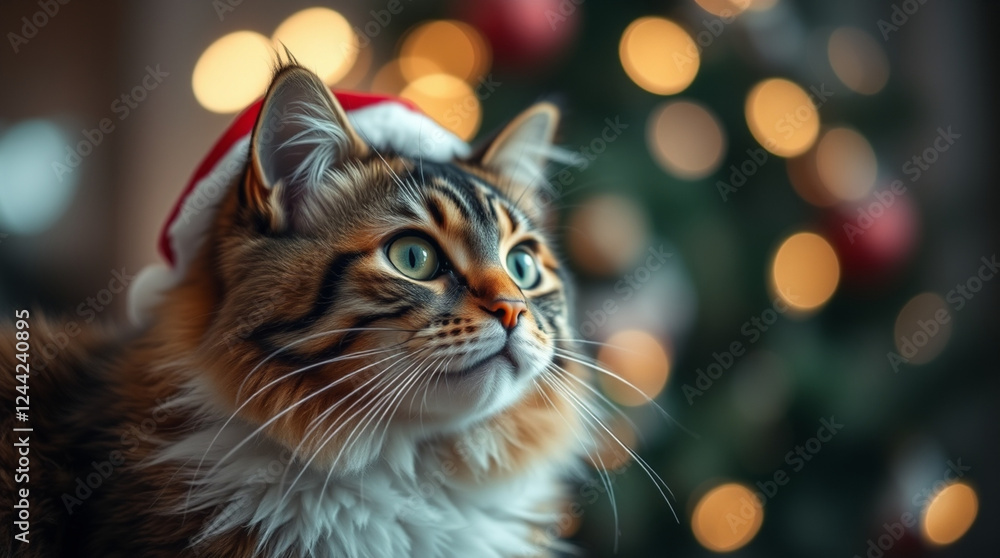 Cat Santa, Wonderful Scottish Fold cat with Santa Claus costume. Cat Santa, Wonderful Scottish Fold cat with Santa Claus costume.