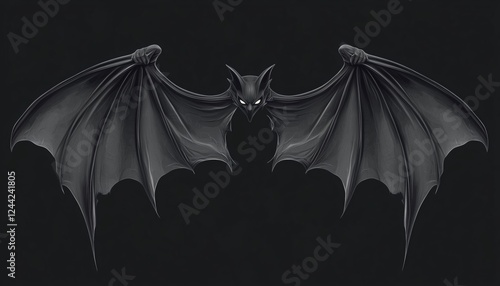 Spooky Bat Wings Silhouette: Halloween Flying Vampire Costume With Dracula Demon Dark Wing Elements, Realistic Plastic Decor For Devil Monster Masquerade. photo