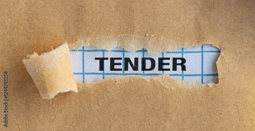 Fotografia Tender inscription on torn paper, concept of business and tender