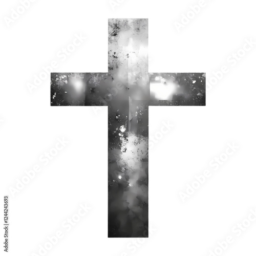 Abstract grayscale cross religious symbol spiritual faith belief hope art on transparent background
