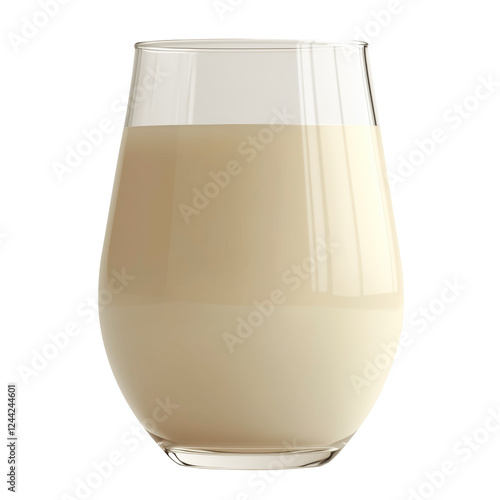 Glass of creamy beige almond milk isolated on a transparent background. Smooth plant-based milk alternative made from almonds, ideal for vegan diets and lactose-free consumption. photo