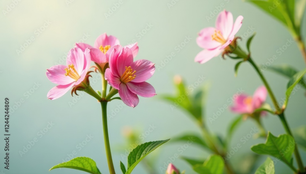Single stem with blooming flowers on white background, nature, foliage, garden Single stem with blooming flowers on white background, nature, foliage, garden