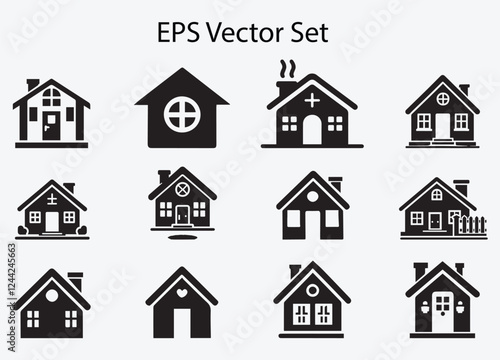 House and Home Icons Set in Vector Style for Real Estate, Architecture, and UI Design