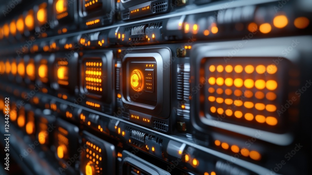 Futuristic server room; data center; glowing panels; digital; technology; background Futuristic server room; data center; glowing panels; digital; technology; background