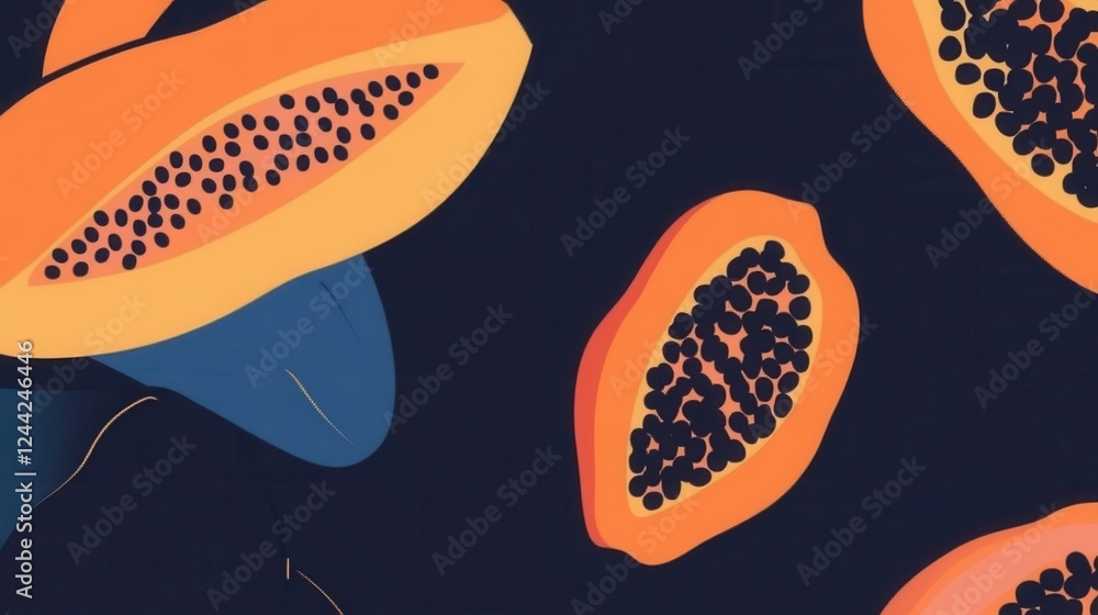 Fototapeta premium Vibrant Papaya Fruit Pattern Design: A Modern Abstract Print