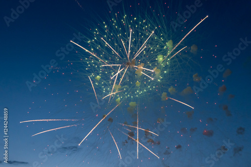 Beautiful colorful fireworks in the sky during a festival.  photo