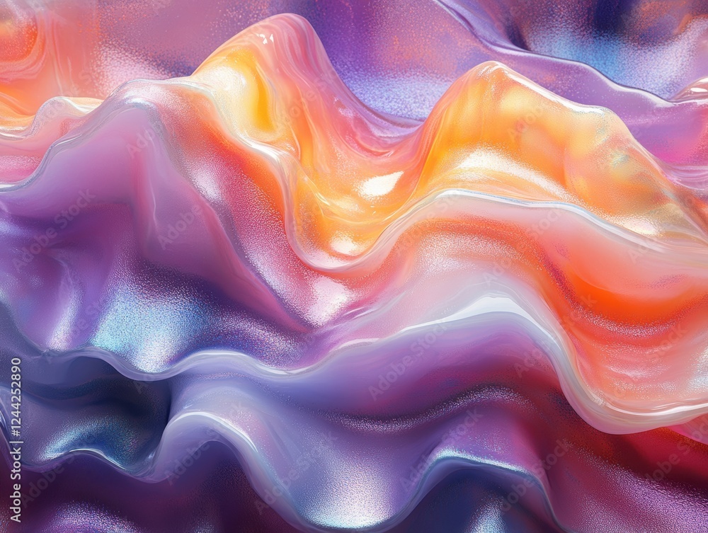 Obraz premium Abstract colorful waves with a glossy texture creating a fluid visual effect.