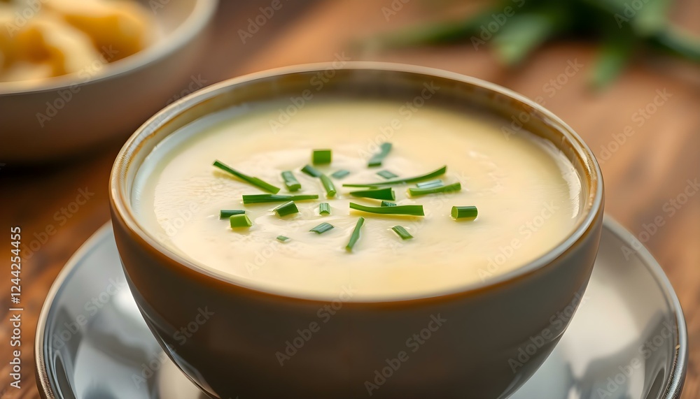 a close up of a bowl of soup on a plate a close up of a bowl of soup on a plate