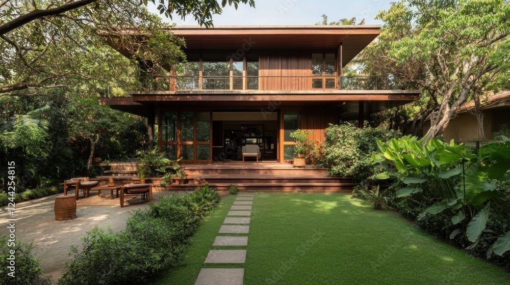 a Spacious contemporary house with lush greenery surrounding it a Spacious contemporary house with lush greenery surrounding it