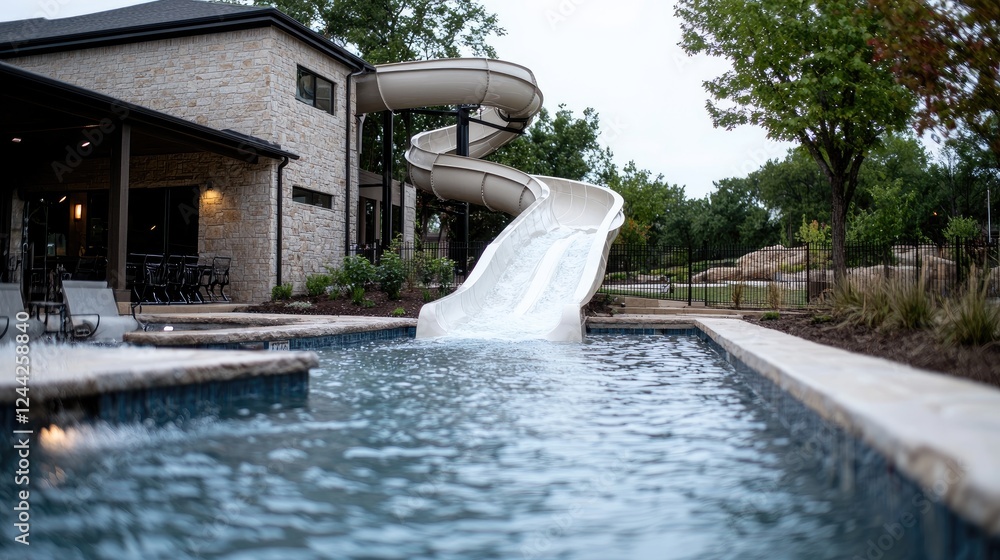 Luxury home backyard pool with waterslide Luxury home backyard pool with waterslide