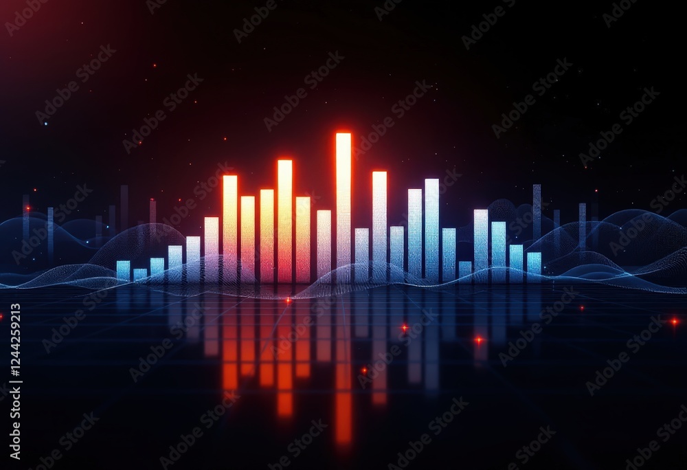 Digital equalizer with vibrant bar. Futuristic music visualization. Dynamic sound wave for tech and entertainment. Modern design for poster, flyer, and banner. Digital equalizer with vibrant bar. Futuristic music visualization. Dynamic sound wave for tech and entertainment. Modern design for poster, flyer, and banner.