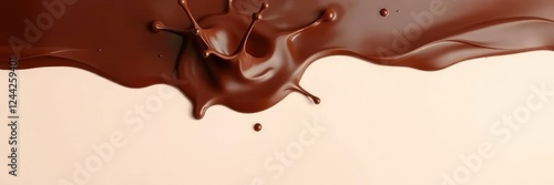 Rich, velvety chocolate splashes on a smooth surface, creating a beautiful visual effect, closeup, creamy liquid, food photography