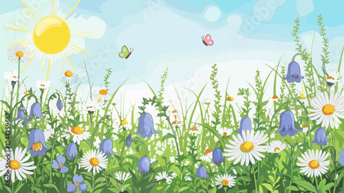 Spring Meadow with Wildflowers and Butterflies
