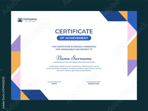 Colorful mosaic certificate template vector design