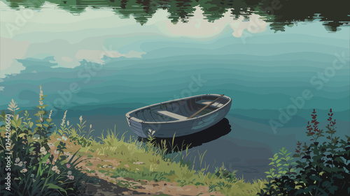 Lakeside Boat Impressionistic Landscape