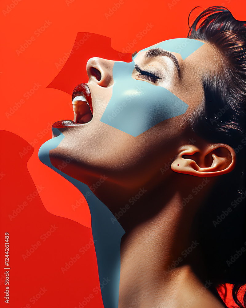 Surrealistisches buntes Porträt einer schreienden Frau, Generative AI