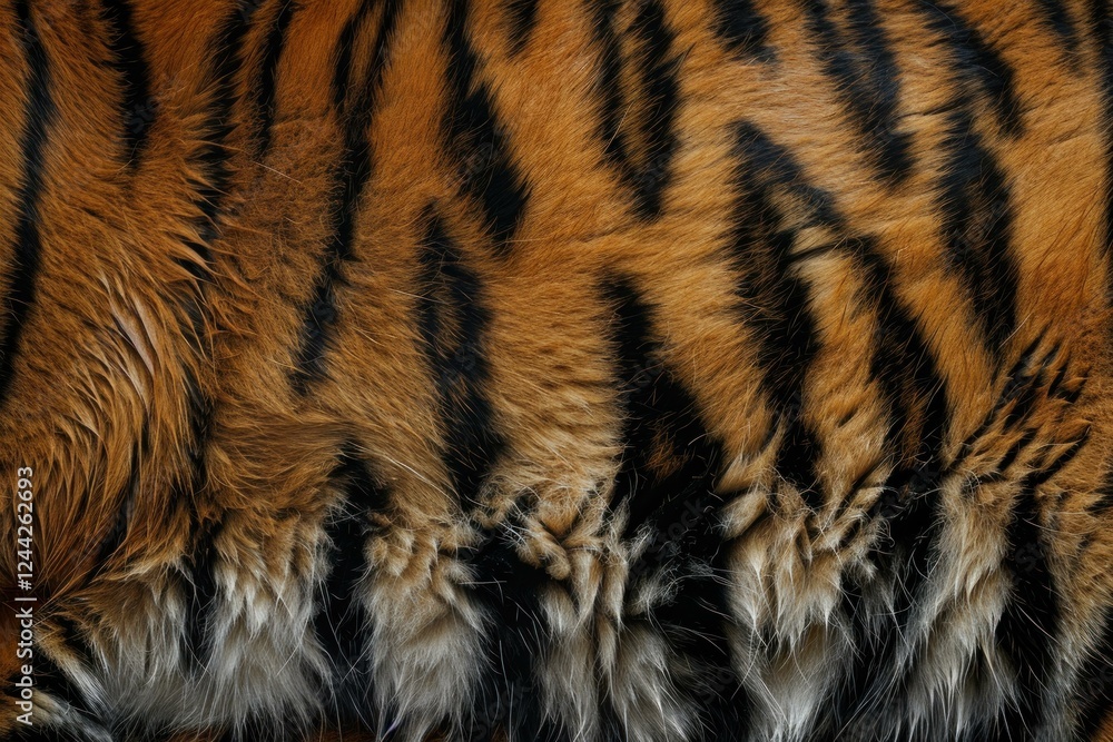 Orange and black stripes create a distinctive pattern on tiger fur, showcasing the beauty and power of nature Orange and black stripes create a distinctive pattern on tiger fur, showcasing the beauty and power of nature