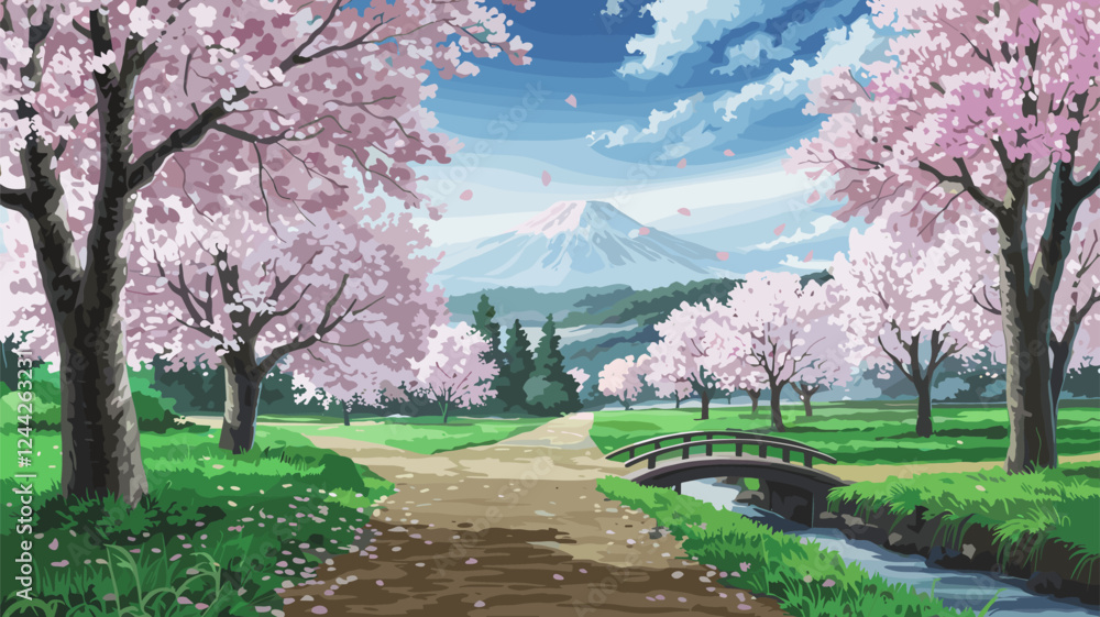 Cherry Blossom Park with Mountain View Cherry Blossom Park with Mountain View