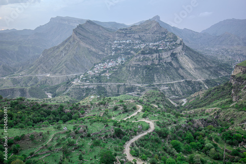 View of the Gunib Plateau in the western direction from the mountain village of Gunib, between the rivers Karakoysu and Avar Koisu, the highest point photo