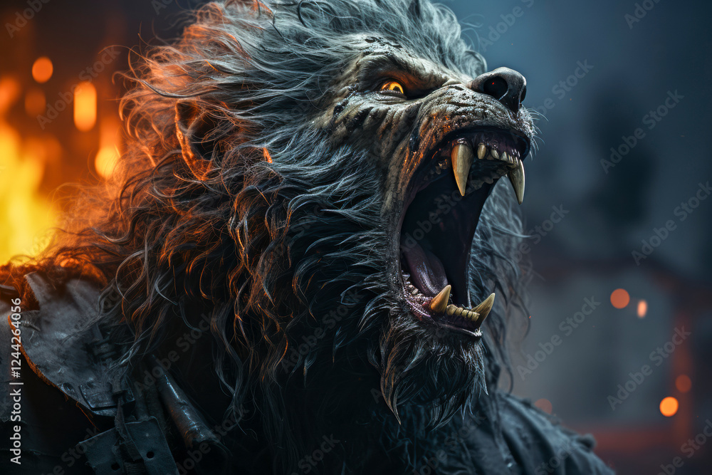 Brüllender Werwolf in einer Mondnacht, Mhytologie, Horror, Generative AI
