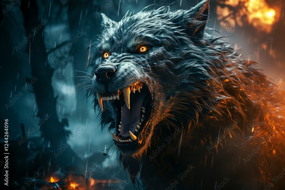 Brüllender Werwolf in einer Mondnacht, Mhytologie, Horror, Generative AI