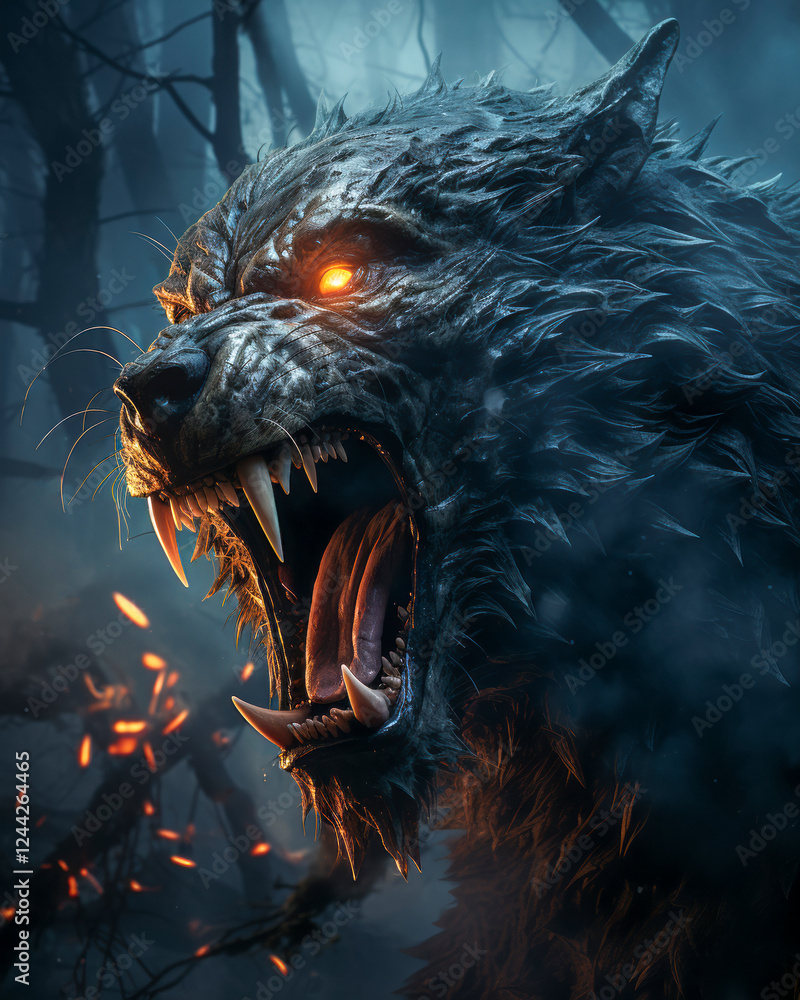 Brüllender Werwolf in einer Mondnacht, Mhytologie, Horror, Generative AI