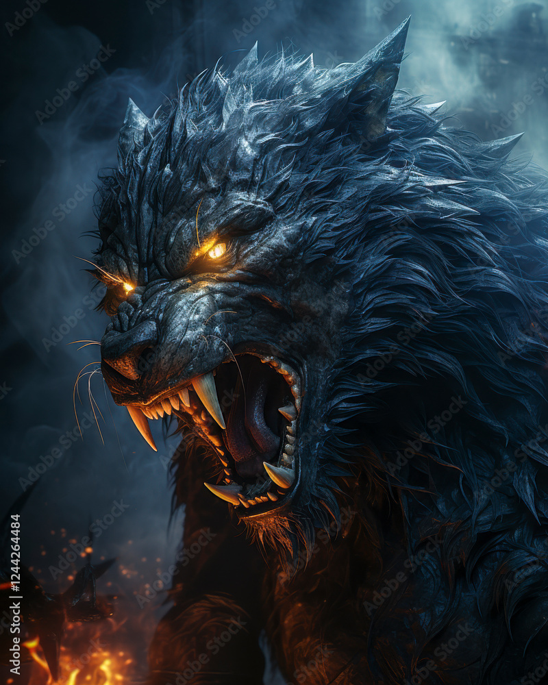 Brüllender Werwolf in einer Mondnacht, Mhytologie, Horror, Generative AI