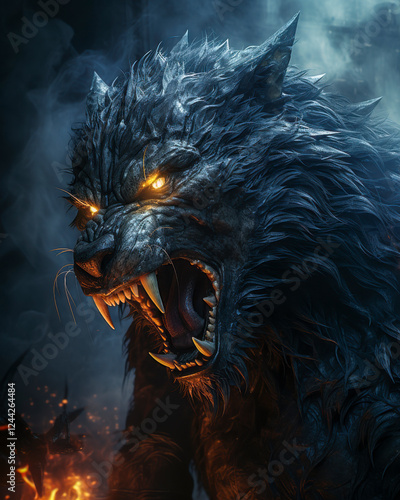Obraz na płótnie Brüllender Werwolf in einer Mondnacht, Mhytologie, Horror, Generative AI w salonie