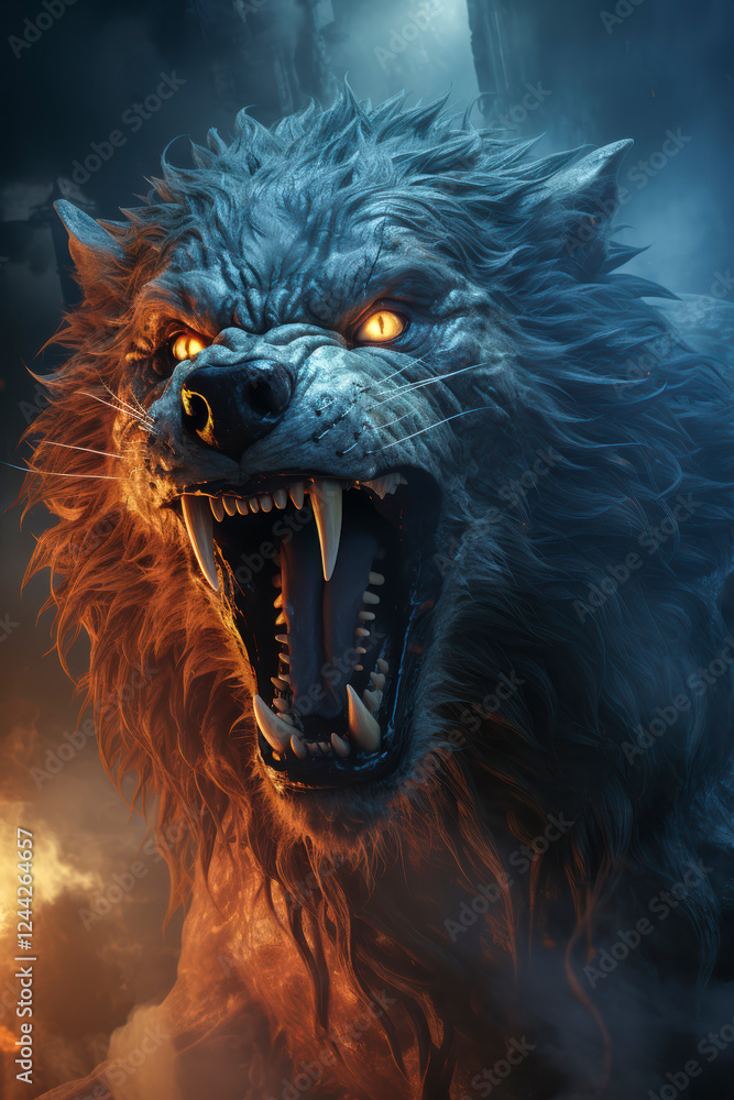 Brüllender Werwolf in einer Mondnacht, Mhytologie, Horror, Generative AI