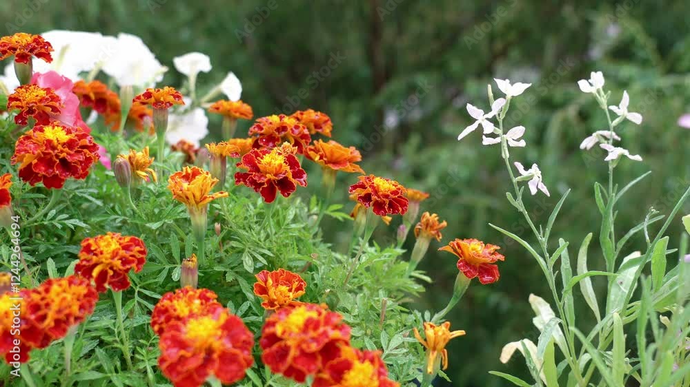 Rain drops against the background of flowers in the garden. Rain drops against the background of flowers in the garden.