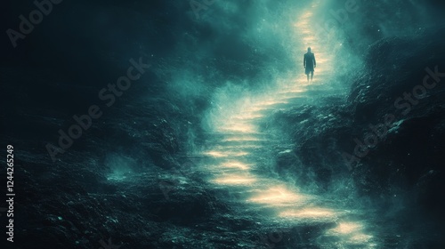 Wallpaper Mural A person is walking down a path in the dark Torontodigital.ca