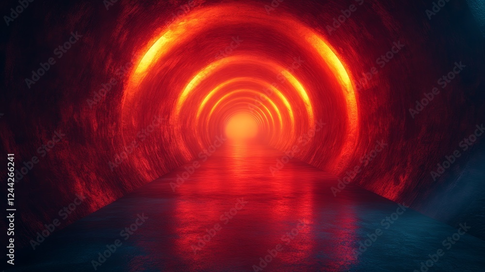 Fototapeta premium A tunnel with a red light shining down on it