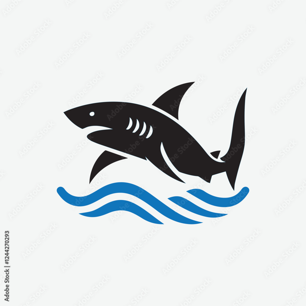 Fototapeta premium Shark silhouette logo with white background