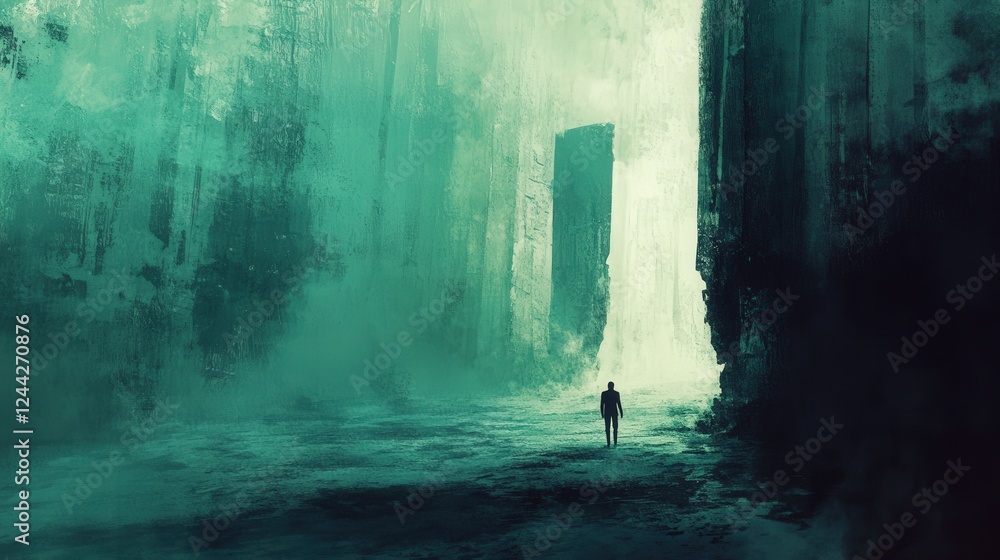 Exploring a Turquoise Dreamscape Filled With Abstract Minimalistic Elements Under a Surreal Atmospheric Glow. Generative AI Exploring a Turquoise Dreamscape Filled With Abstract Minimalistic Elements Under a Surreal Atmospheric Glow. Generative AI