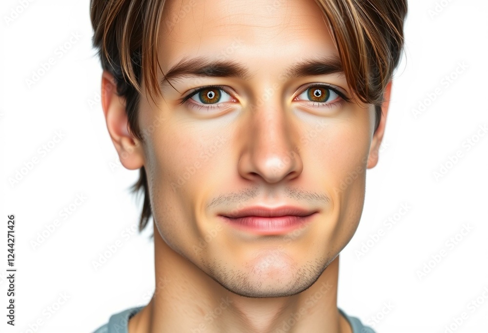 Serene male portrait on white background