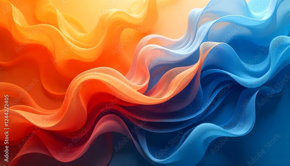 Diseño abstracto que presenta patrones fluidos en tonos vibrantes de naranja y azul, con texturas suaves parecidas a plumas que crean una sensación de movimiento y profundidad Diseño abstracto que presenta patrones fluidos en tonos vibrantes de naranja y azul, con texturas suaves parecidas a plumas que crean una sensación de movimiento y profundidad