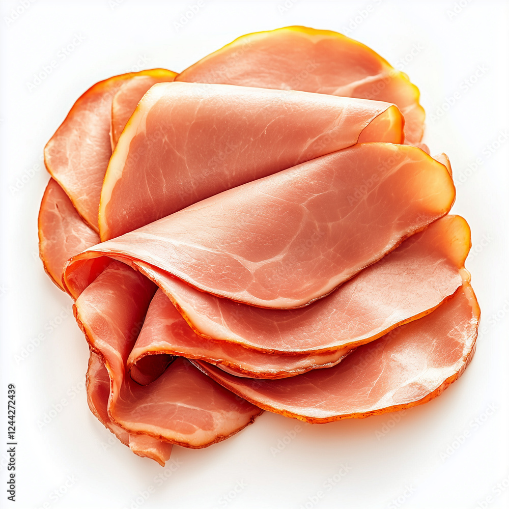Thinly Sliced Ham on White Background Thinly Sliced Ham on White Background