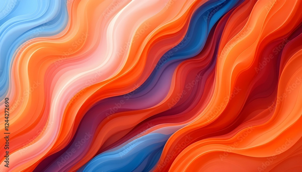 Diseño abstracto que presenta patrones fluidos en tonos vibrantes de naranja y azul, con texturas suaves parecidas a plumas que crean una sensación de movimiento y profundidad Diseño abstracto que presenta patrones fluidos en tonos vibrantes de naranja y azul, con texturas suaves parecidas a plumas que crean una sensación de movimiento y profundidad