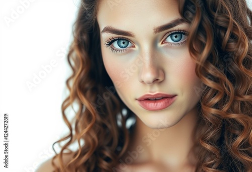 Wallpaper Mural Photorealistic female portrait with brown hair and blue eyes Torontodigital.ca