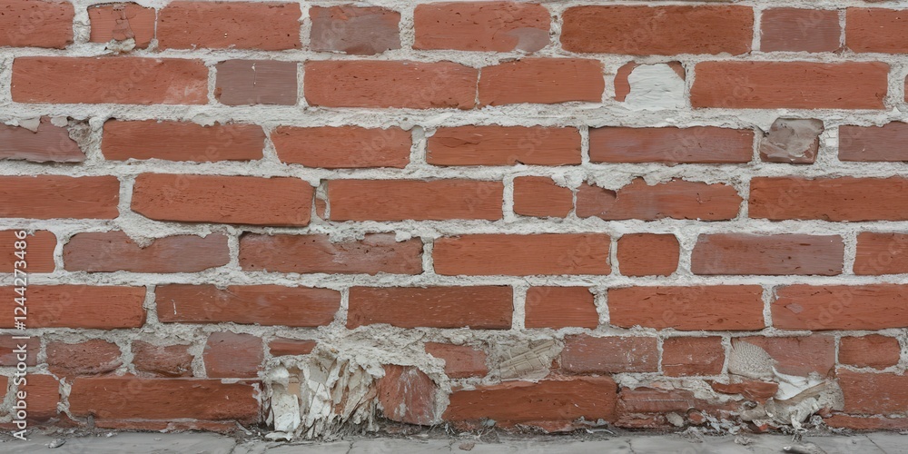 Weathered red brick wall exudes character, revealing layers of history and textures in an urban environment Weathered red brick wall exudes character, revealing layers of history and textures in an urban environment