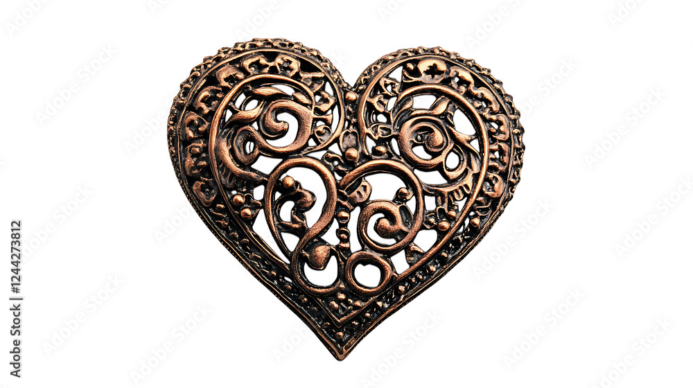 A heart-shaped brooch with intricate patterns, isolated on white background in HD A heart-shaped brooch with intricate patterns, isolated on white background in HD