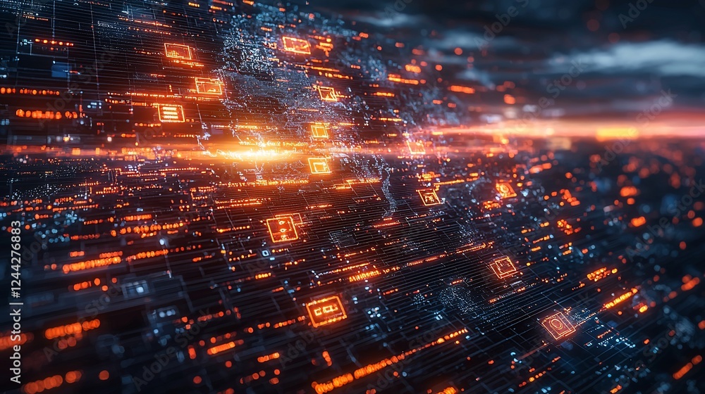 Fototapeta premium Global network data flow, digital world map, technology background, futuristic concept