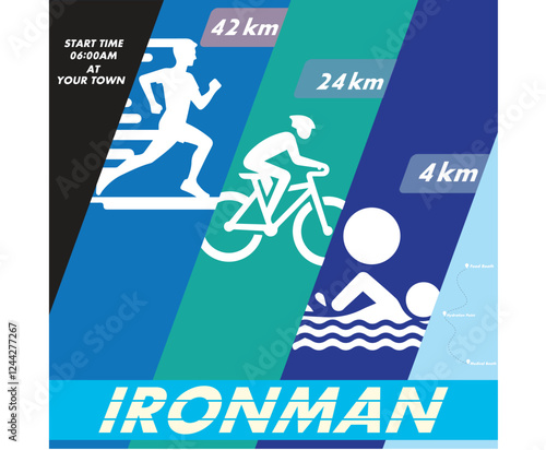 Triathlon racers icons on grunge stylized torn paper background.