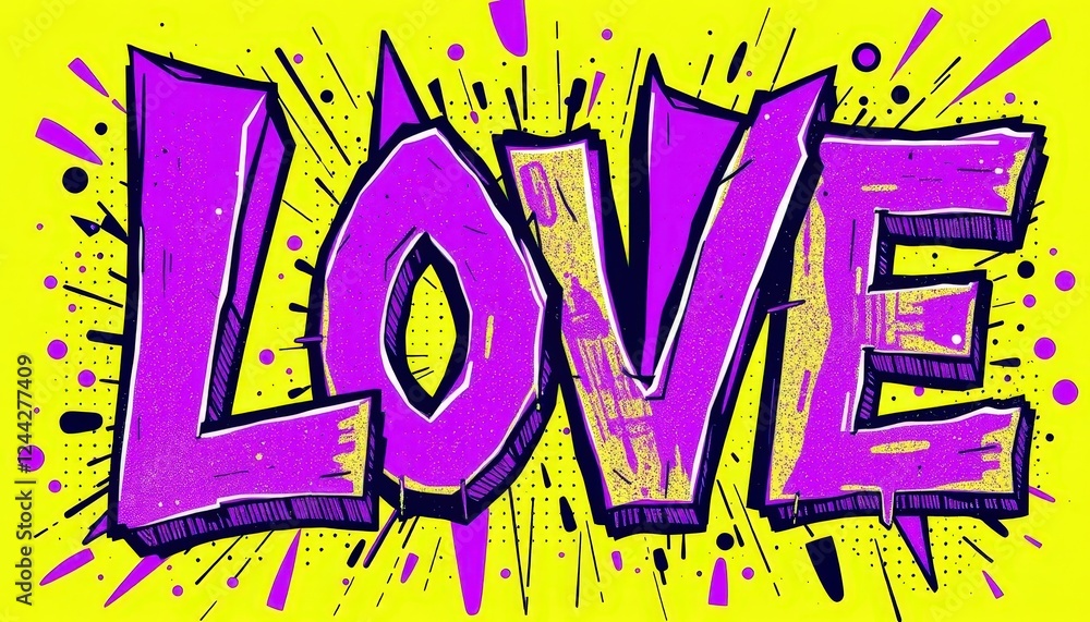Fototapeta premium Bold and vibrant expression of love captured in eye-catching graffiti art illuminating a neon backdrop with splashes of color