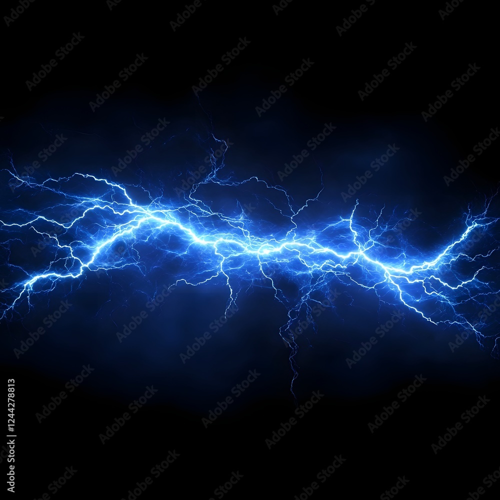 Fototapeta premium Powerful and Captivating Electric Lightning Bolt in Intense Blue Hue