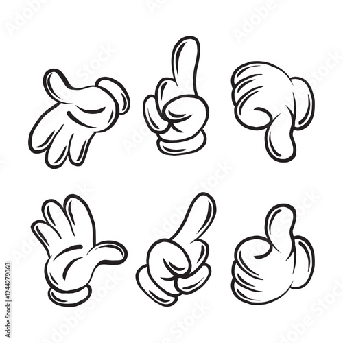 Cartoon hand gloved gesture vector set illustration