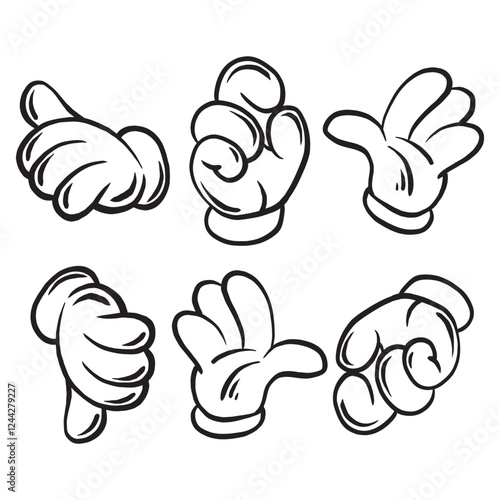Cartoon hand gloved gesture vector set illustration