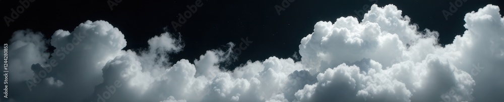 Fototapeta premium Dense, billowing white clouds on a stark black canvas , graphic, white, backdrop