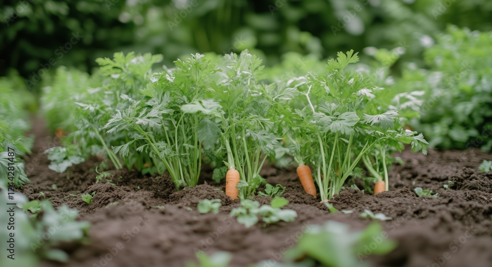 Growing healthy carrots in a vibrant garden during summer season Growing healthy carrots in a vibrant garden during summer season