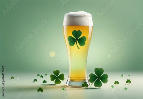 Green background and leprechaun hat with beer photo